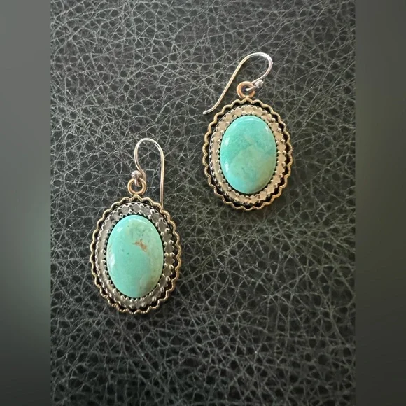 Studio Barse Earrings Bronze and Green Turquoise with Silver Detail - Picture 8 of 10